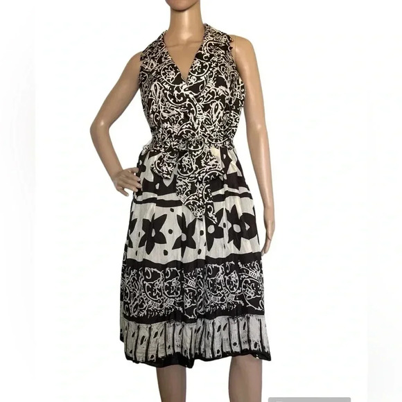 Suzi Chin Maggy Boutique 100% Silk Midi Dress Collared V Neck Size 10 with Belt - Picture 1 of 14